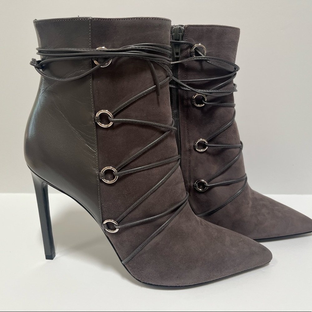 NIB SAINT LAURENT CLASSIC PARISING LACE-UP BOOTIE GRAY SIZE 39 - Picture 8 of 11